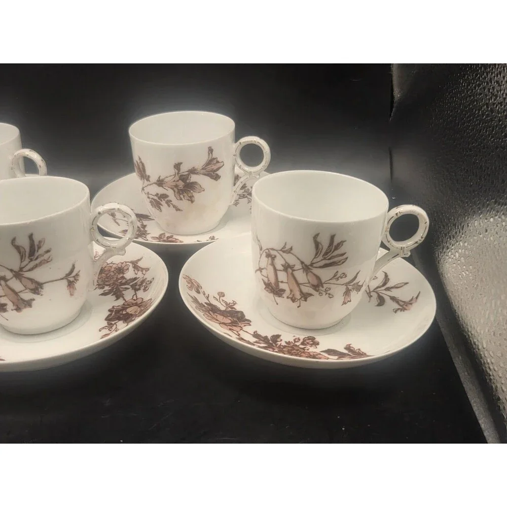 Antique Theodore Haviland Limoges France Set of 5 Demitasse Cups  Saucers Floral